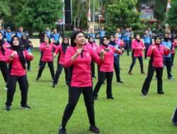 Senam Sehat Bersama Bhayangkari, Personel Polres Bengkulu Utara Tingkatkan Kesehatan dan Imunitas